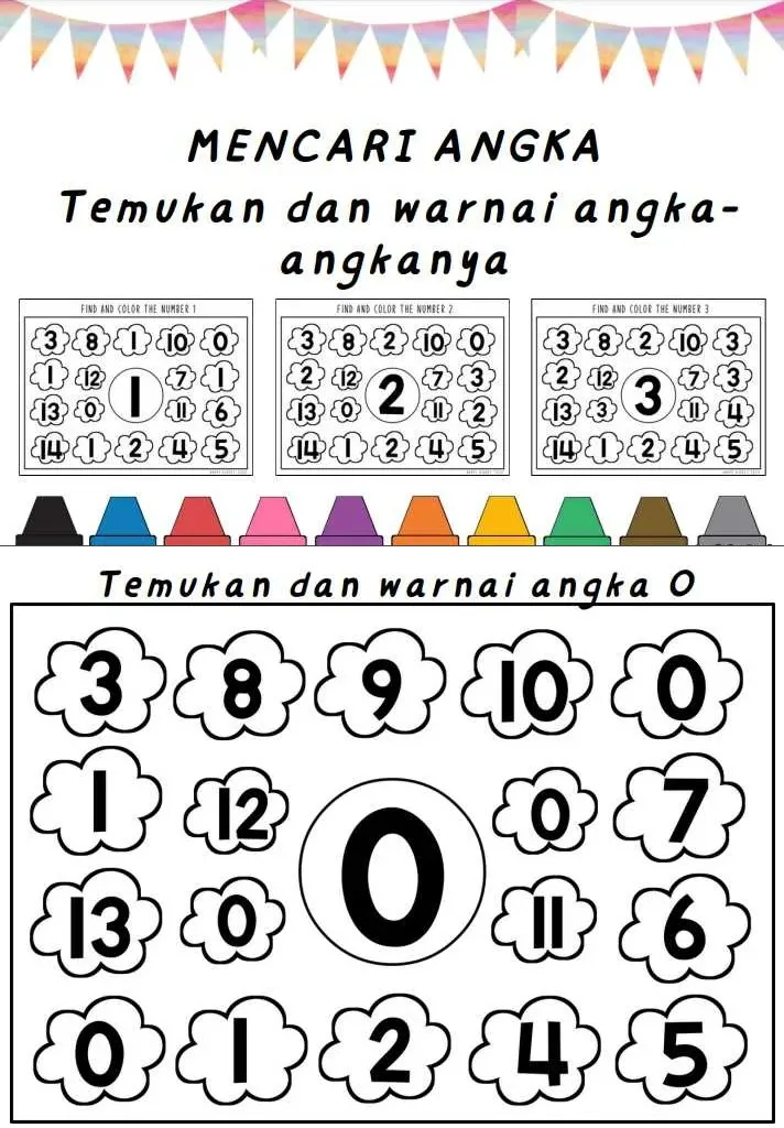 Lembar Mencari Dan Mewarnai Angka