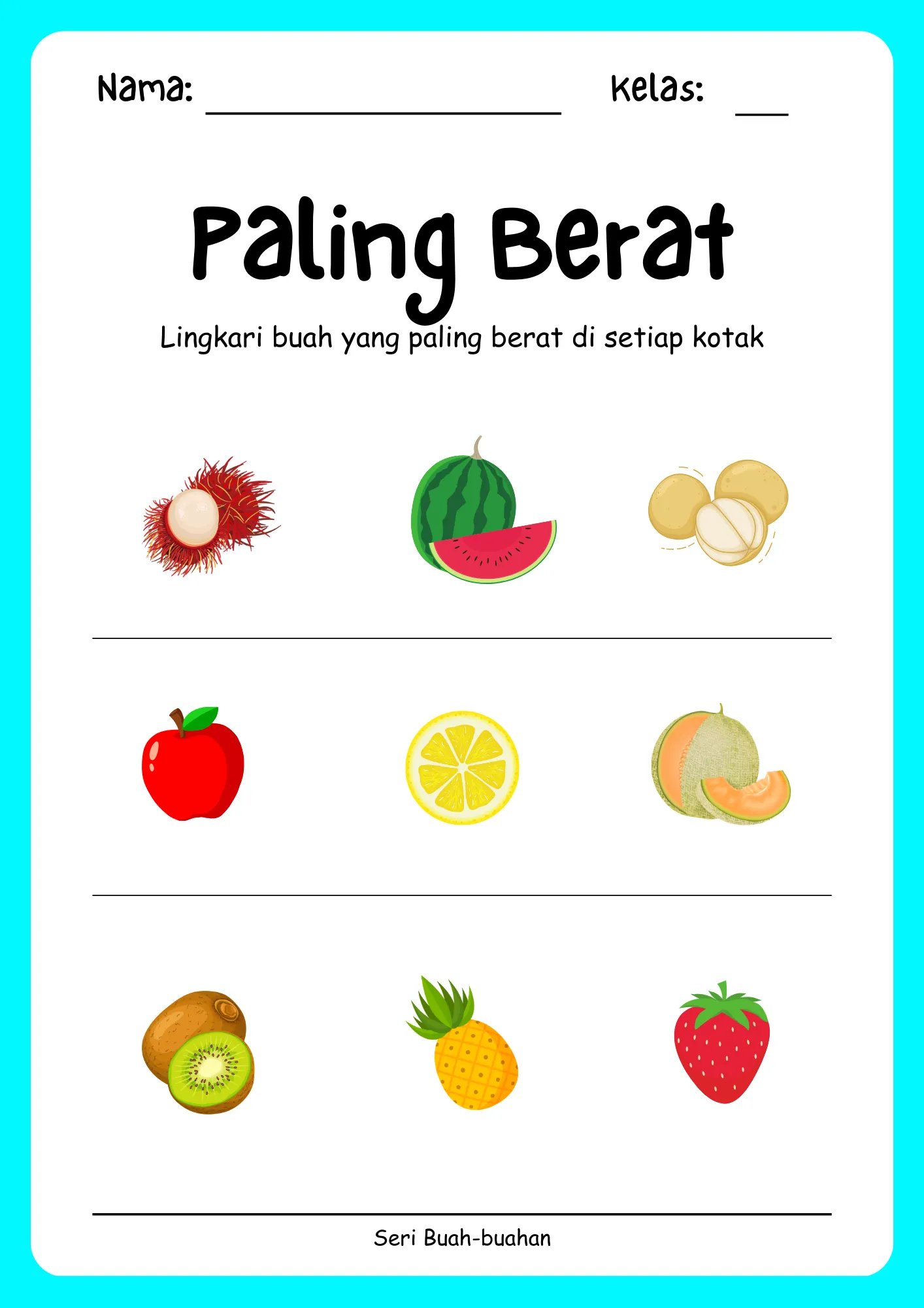 Worksheet Anak Seri Buah-buahan