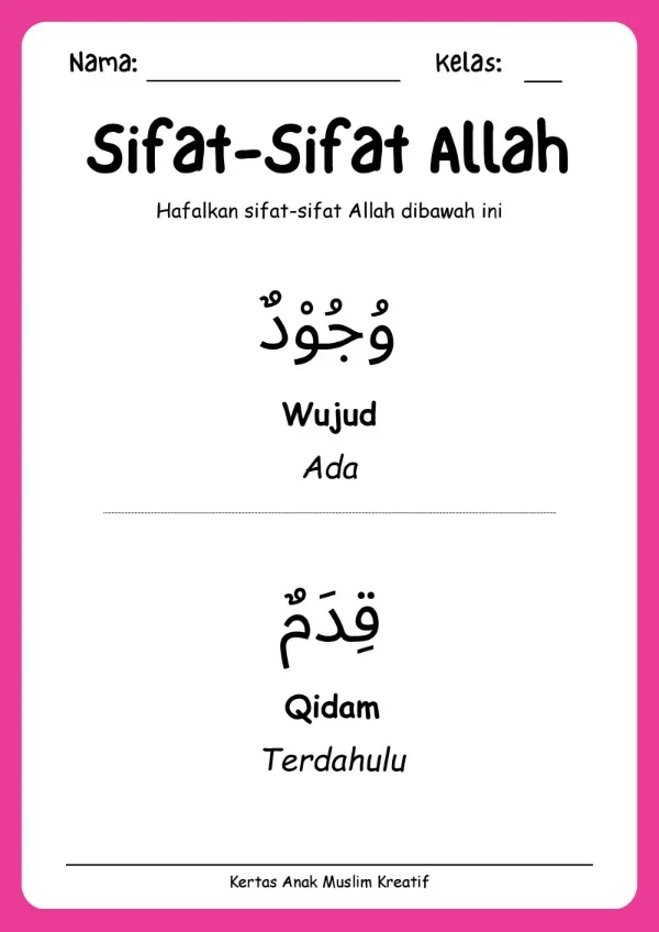 Worksheet Anak Muslim Mengenal Sifat-sifat Allah