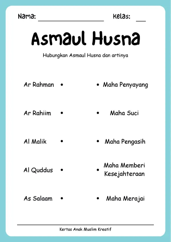 Worksheet Anak Muslim Tes Asmaul Husna