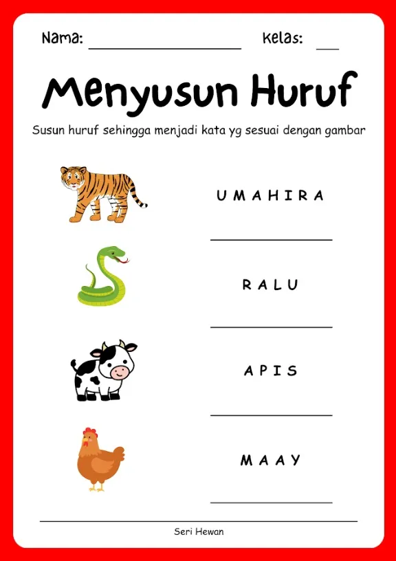 Worksheet Anak Seri Hewan