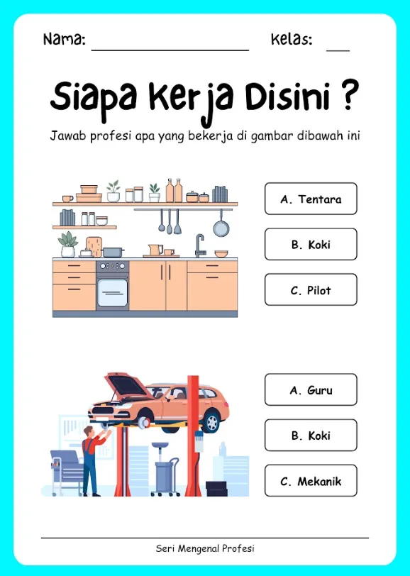 Worksheet Anak Seri Mengenal Profesi