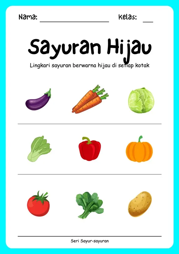 Worksheet Anak Seri Mengenal Sayuran