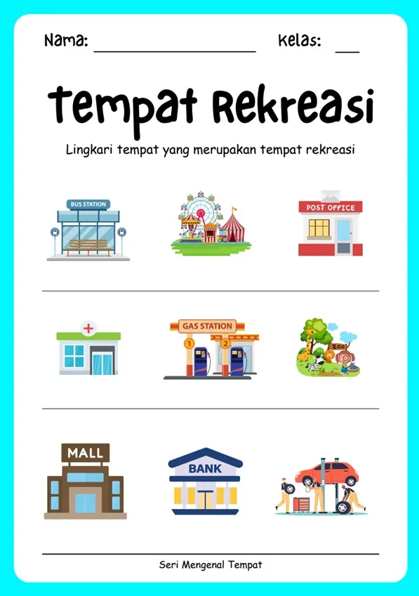 Worksheet Anak Seri Mengenal Tempat