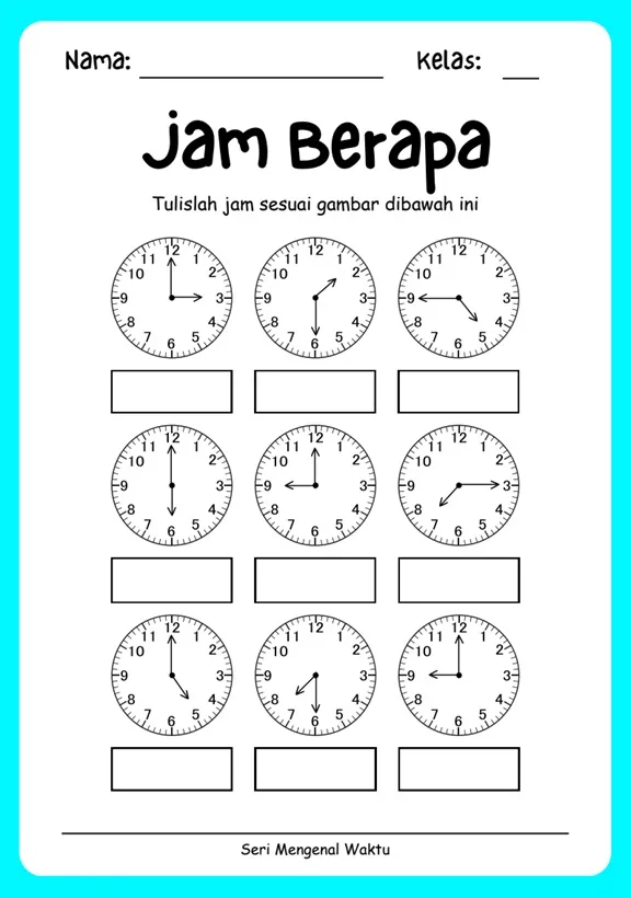 Worksheet Anak Seri Mengenal Waktu
